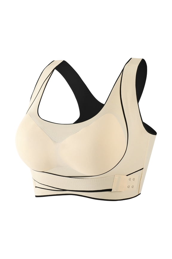 2 Pack Womens Bras No Underwire Front Cross Side Hook Latex Wireless Sports Plus Size Underwear,Beige,L