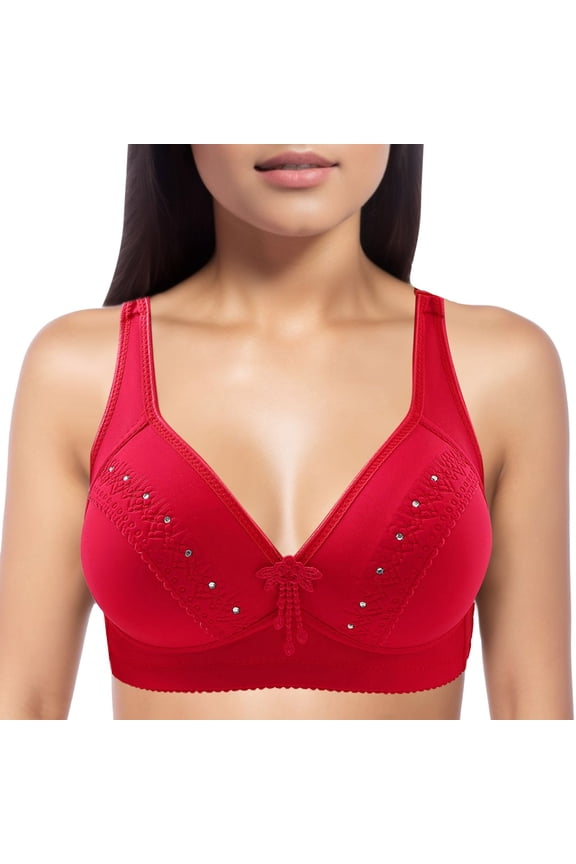 2 Pack Womens Bras No Underwire Lift Enhanced Crystal Cup Mature Thin Bralettes Underwear,Red,36