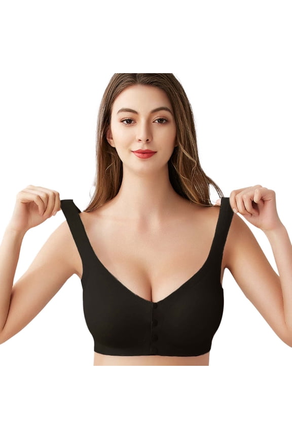 2 Pack Womens Bras No Underwire Nursing Thin Bralettes Wireless One Piece Ice Silk Front Closure Plus Size Underwear,Black,2XL