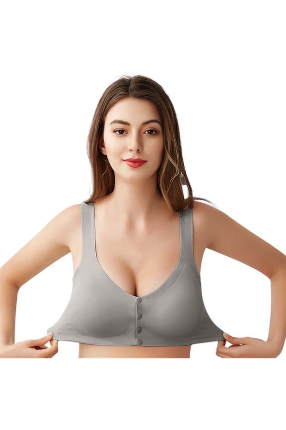 2 Pack Womens Bras No Underwire Nursing Thin Bralettes Wireless One Piece Ice Silk Front Closure Plus Size Underwear,Grey,2XL