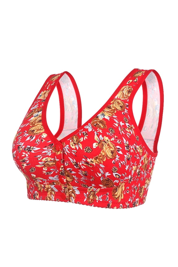 2 Pack Womens Bras No Underwire Pattern Wireless Full Coverage Support Underwear,Red,38