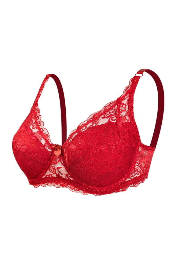 2 Pack Womens Bras No Underwire Sheer Lace Thin Straps Solid Color Bralette Underwear,Red,36