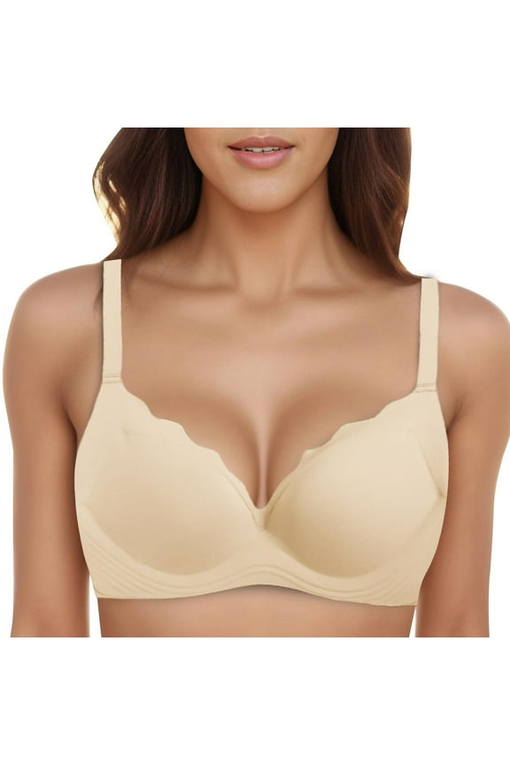 2 Pack Womens Bras No Underwire Smooth Unified Back Lift Side Control Wireless Underwear,Beige,2XL