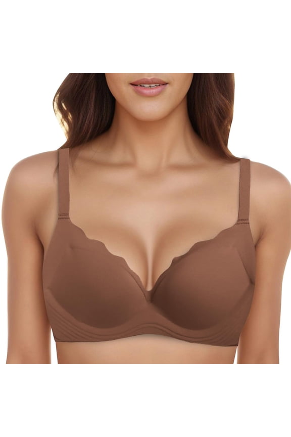 2 Pack Womens Bras No Underwire Smooth Unified Back Lift Side Control Wireless Underwear,Coffee,XL