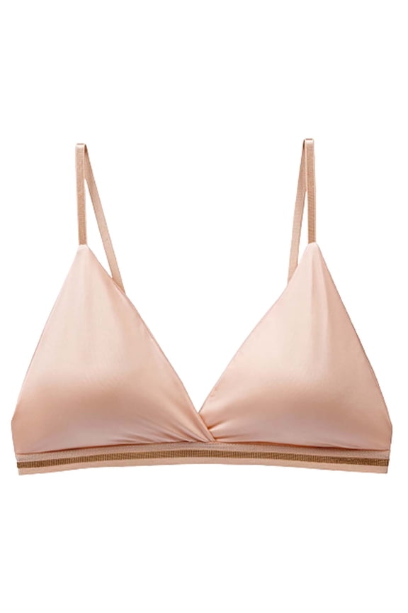 2 Pack Womens Bras No Underwire Solid Ice Silk Seamless Back Wireless Triangle Bralettes Cup Underwear,Beige,L