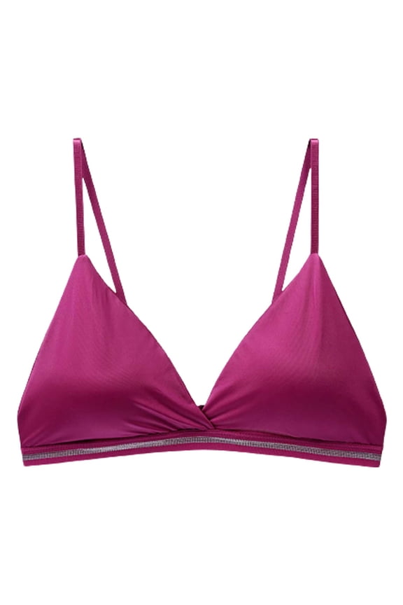 2 Pack Womens Bras No Underwire Solid Ice Silk Seamless Back Wireless Triangle Bralettes Cup Underwear,Red,S