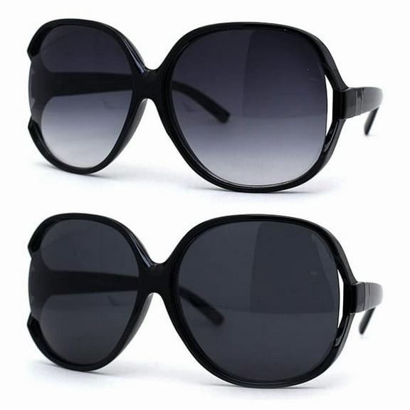 (2-Pack) Womens Extra Oversized Round Designer Fashion Exposed Lens Butterfly Sunglasses Black