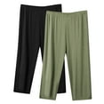 thumbnail image 1 of 2 Pack Womens Pajama Pants Capris Sleepwear Loungewear Cropped Pants Wide Leg Soft Bottoms Plus Size Green 3XL, 1 of 2