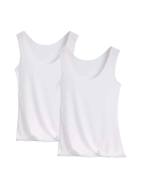 2-Pack Womens Pajama Tops Plus Size Sleepwear Tank Tops Comfort Soft Undershirt Vest Casual Basic Tanks White, XL