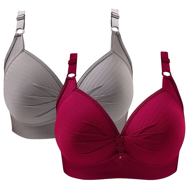 2 Pack Womens Plus Size Bra Comfy Push Up Wirefree Full Coverage Everyday Bra Hide Back Fat