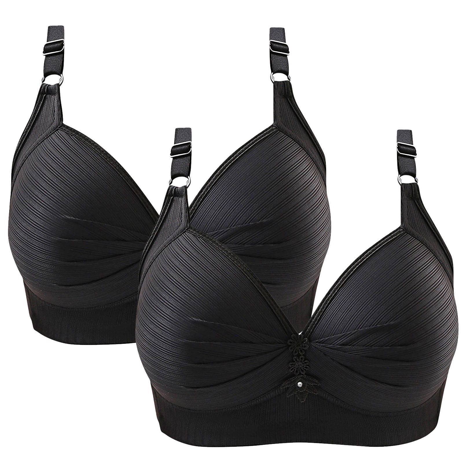 2 Pack Womens Plus Size Bra Comfy Push Up Wirefree Full Coverage Everyday Bra Hide Back Fat
