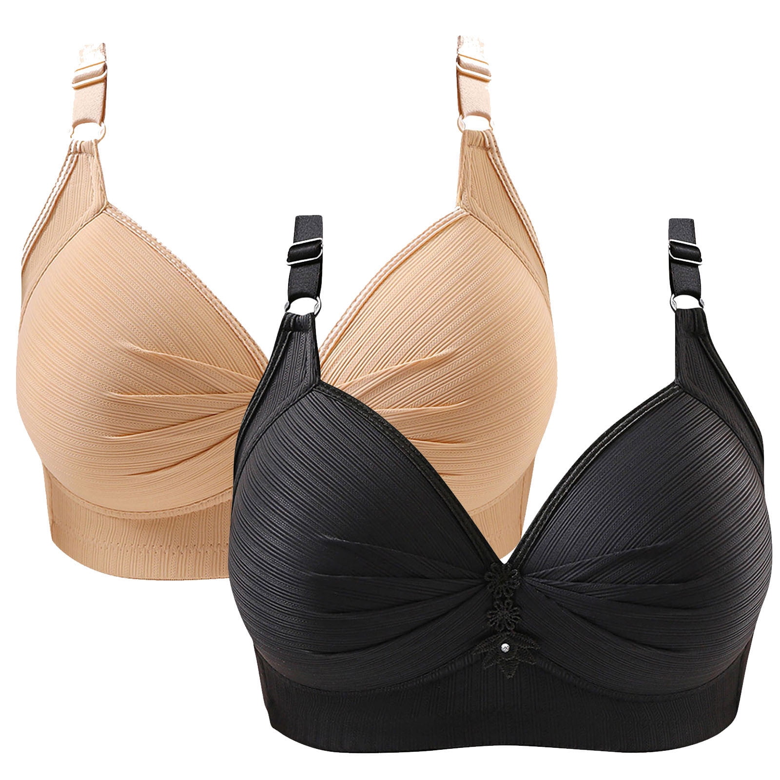 2 Pack Womens Plus Size Bra Comfy Push Up Wirefree Full Coverage Everyday Bra Support Sports