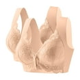 thumbnail image 1 of 2 Pack Womens Plus Size Bras Front Closure Wireless Lace Comfortable Breathable Thin Padded Seniors Underwear (5XL, 2PC-Beige), 1 of 8