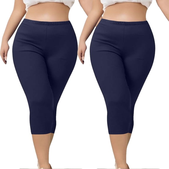 2-Pack Womens Plus Size Capris Workout Jeggings for Woman Stretch High Waist Yoga Capri Leggings(5XL, Dark Blue)