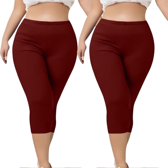 2-Pack Womens Plus Size Capris Workout Jeggings for Woman Stretch High Waist Yoga Capri Leggings(5XL, Red)