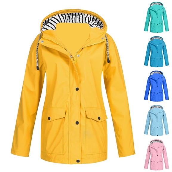2 Pack Womens Plus Size Rain Coats with Hooded and Pockets S-5X Jackets Solid Snap-Zipper Up Waterproof Long Sleeve Workout Outerwear Raincoat