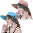 thumbnail image 1 of 2 Pack Womens Ponytail Sun Hat UV Protection Bucket Hats Foldable Wide Brim Summer Boonie Beach Cap Fishing Hiking…, 1 of 7
