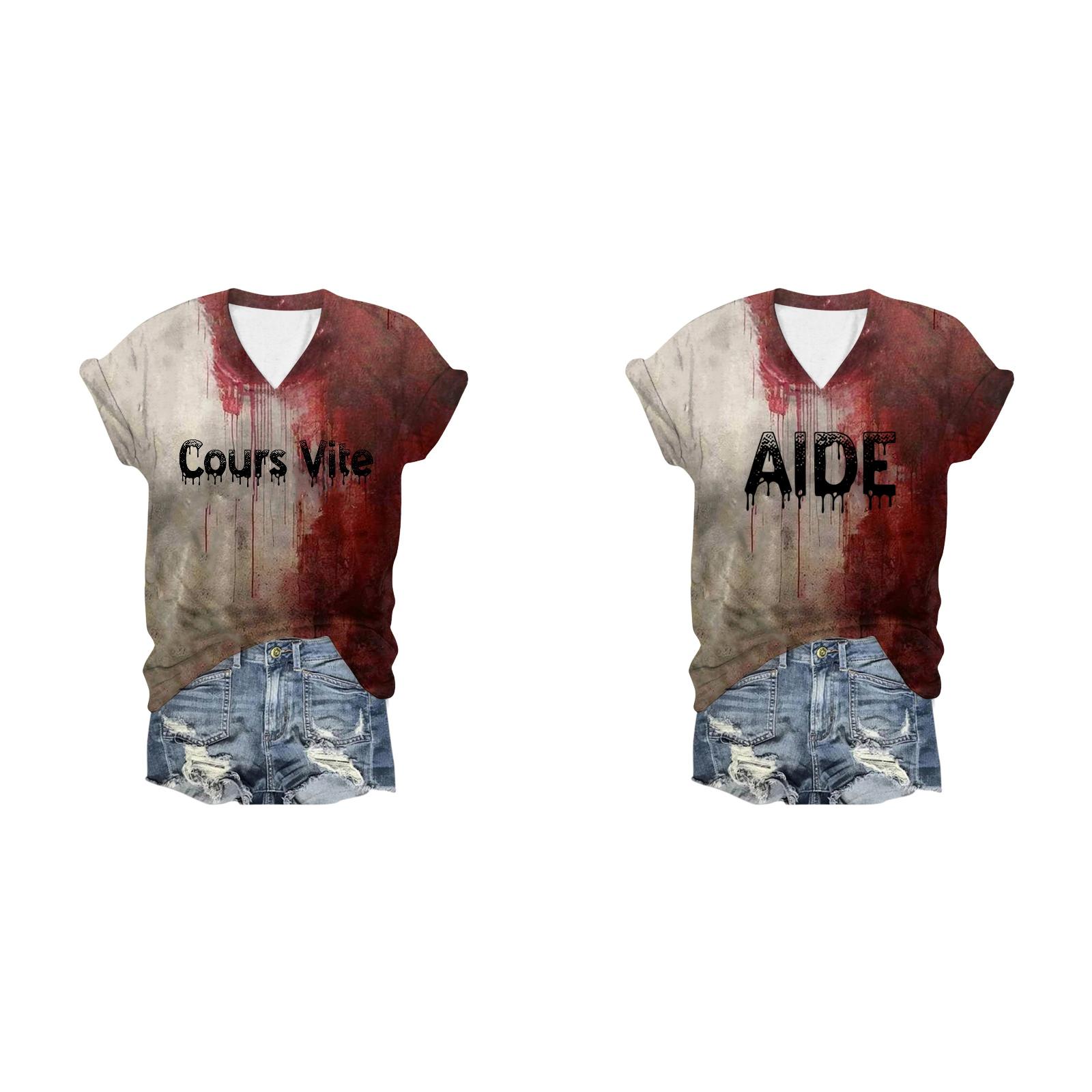 (2Pack) Womens Printed Short Sleeve Shirt Women V Neck T Shirt