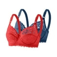 thumbnail image 1 of 2 Pack Womens Lace Bra Sheer Balconette Unlined Underwire Full Coverage Everyday Lingerie No Padded Bras (L, Red/Blue), 1 of 3