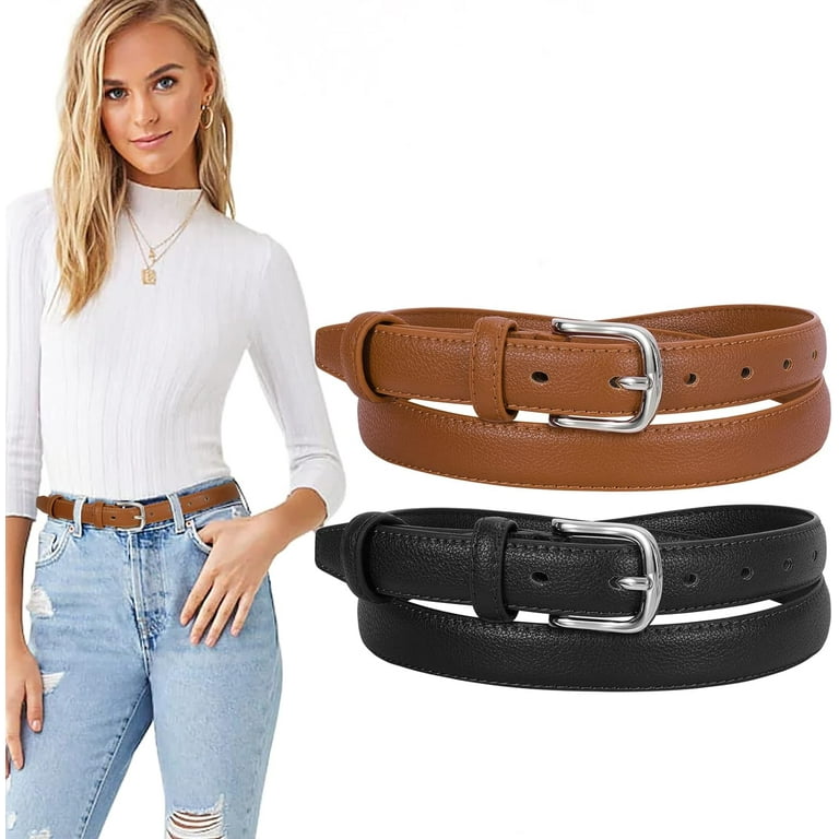 Pack Womens Skinny Leather Belt Solid Color Waist Belt with Pin