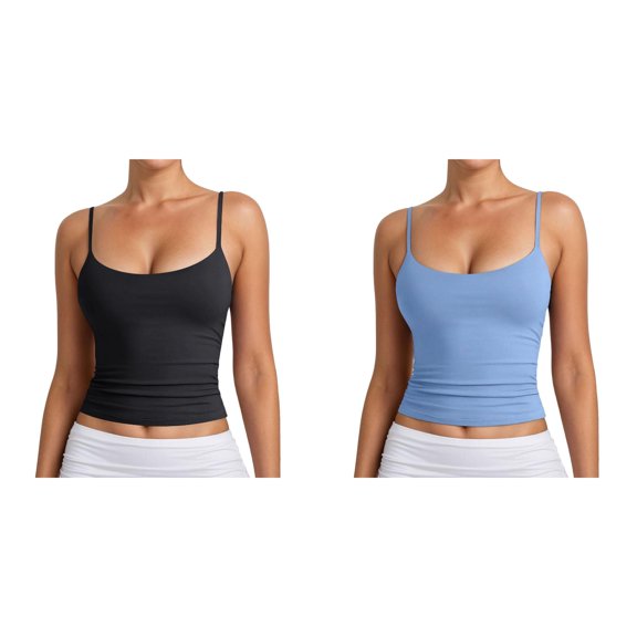2 Pack Womens Sleeveless Tops Summer Women's Double Lined Basic Tank Top Adjustable Spaghetti Straps Sleeveless Camisole Shirts Exercise Tank Tops for Women XL