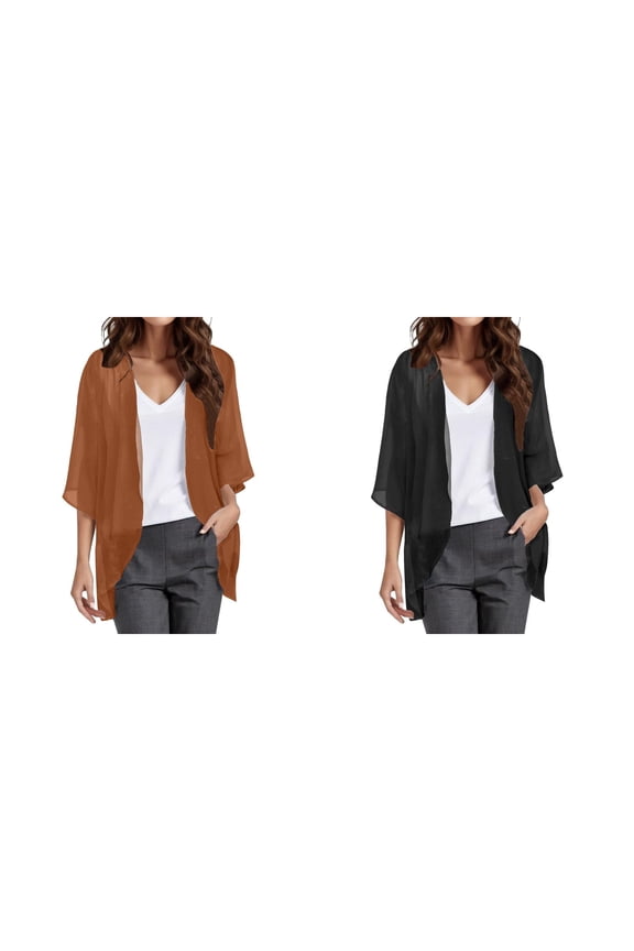 2-Pack,Womens Solid Elegant Puff Sleeve Cardigan Loose Cover Up Casual Blouse Tops Nice Cardigans Dark Open Front Cardigan Womens Cardigan Sweaters Button down Womens Kimonos for Summer Leopard