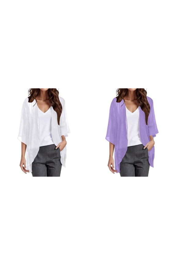 2-Pack,Womens Solid Elegant Puff Sleeve Cardigan Loose Cover Up Casual Blouse Tops plus Size Fall Cardigan Striped Pleated Cardigan Shawl Neck Cardigan Women Women Duster Cardigan Summer Light