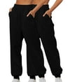 thumbnail image 1 of 2 Pack Womens Sweatpants Wide Leg Cargo Pants Fall Fashion Outfits Sweats Baggy Winter Clothes Parachute Joggers Black XL, 1 of 4
