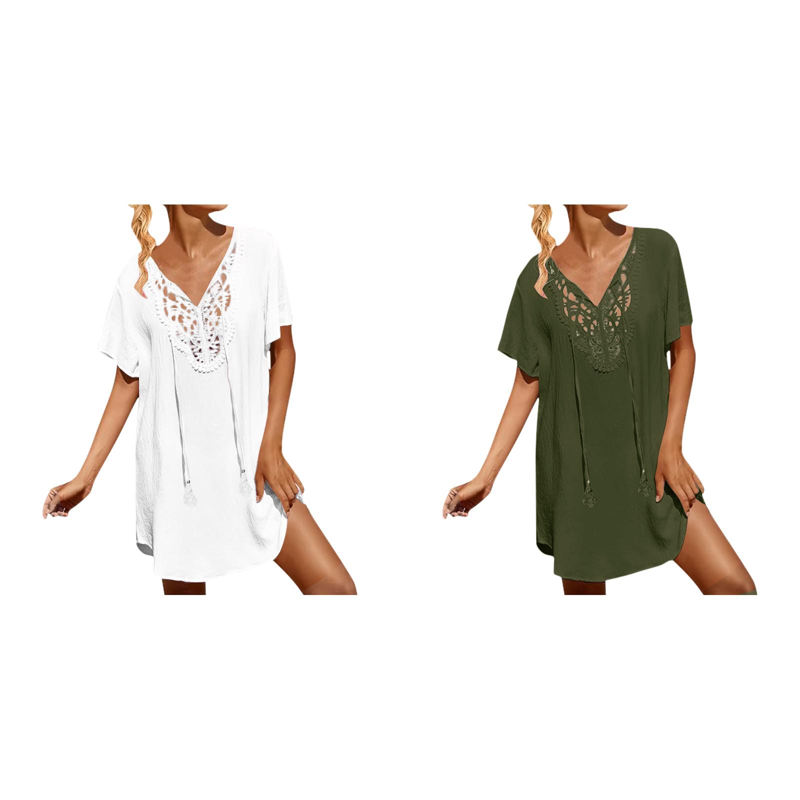 (2Pack) Womens Swimsuit Coverup Lace Knitted Cover Ups for Swimwear