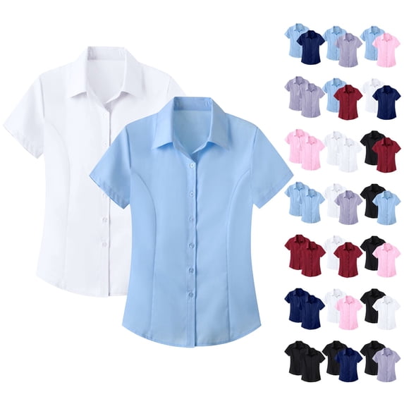 2 Pack Womens Tops Blouse JIANLAI Women's Anti Wrinkle Professional Business Blouse Short Sleeve Interview Formal Top Non Stretch Shirt for Office (S-5XL) A