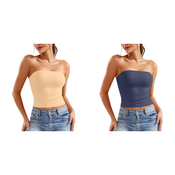 2 Pack Womens Tube Top Womens Tube Tops Strapless Crop Tops Basic Backless Sleeveless Bandeau Going Out Cute Summer Outfits Tube Top Bra L