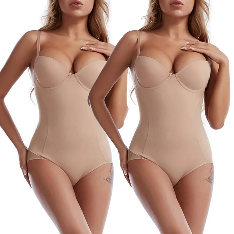 2 Pack Womens Tummy Control Shapewear One Piece Full Body Shaper Waist  Slimming Body Briefer Bodysuit Shaper with Built-in Wire Bra 
