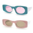 thumbnail image 1 of (2-Pack) Womens Unique Concave Thick Mod Plastic Sunglasses 1 Pink 1 Blue, 1 of 1