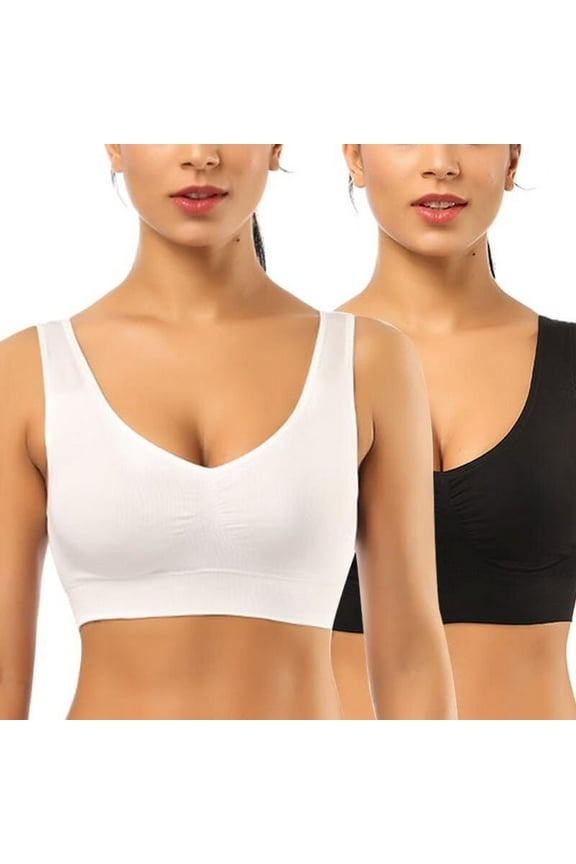 2 Pack Womens Wireless Bra,Sports Bras for Women,Comfortable Full-Coverage Pullover Stretch-Knit Bra,Removable Pads Smoothing T-Shirt Bra