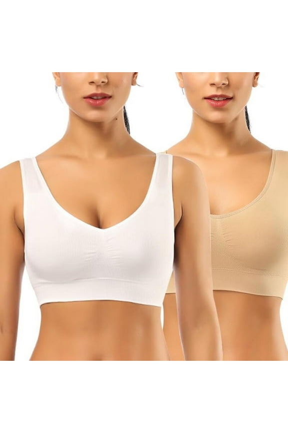 2 Pack Womens Wireless Bra,Sports Bras for Women,Comfortable Full-Coverage Pullover Stretch-Knit Bra,Removable Pads Smoothing T-Shirt Bra
