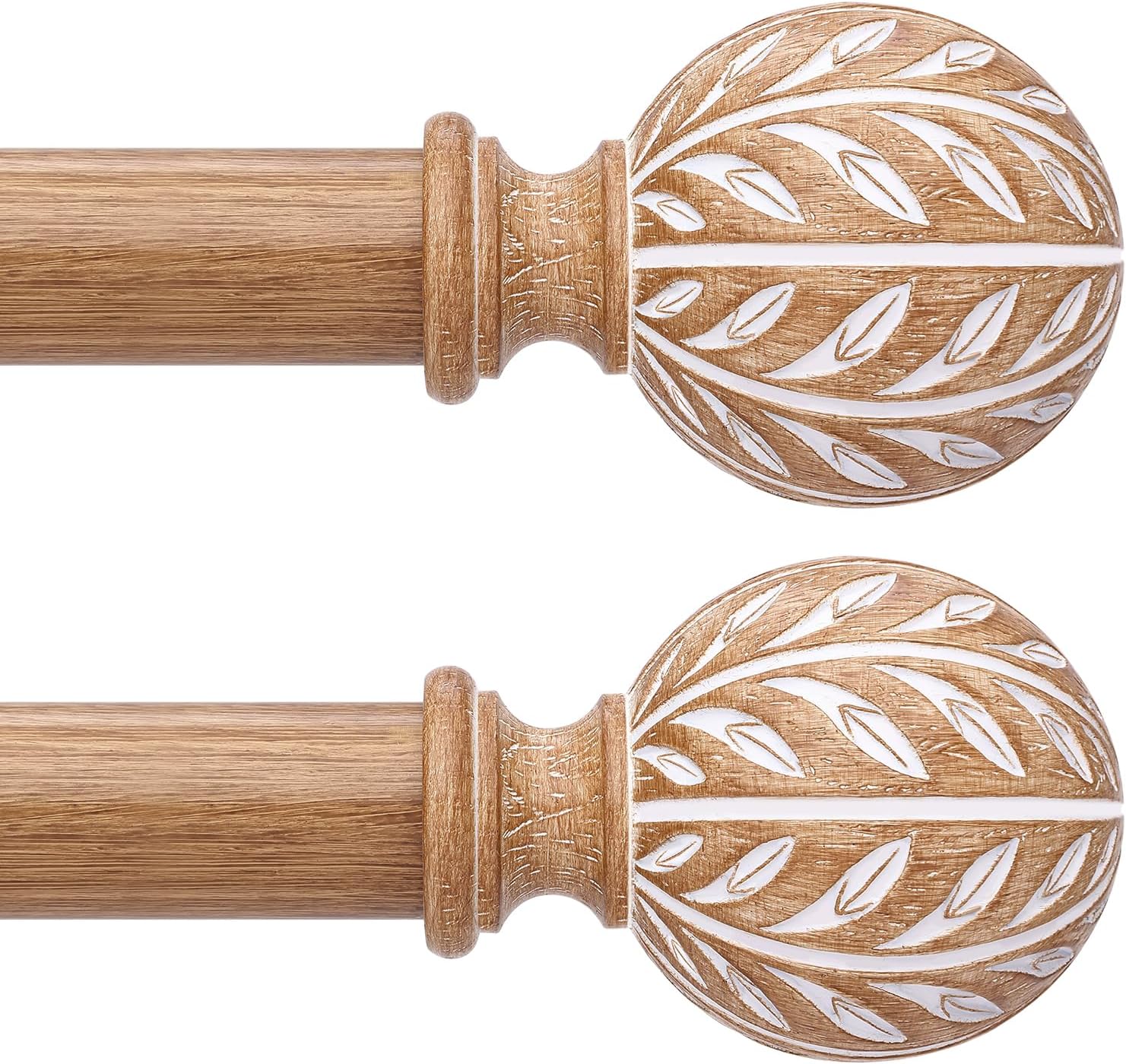Rustic Picture Rods With Ribbon 2 Pack Wood Boho Curtain Rods 48-84 Inch - 1 Inch Adjustable Heavy Duty ...
