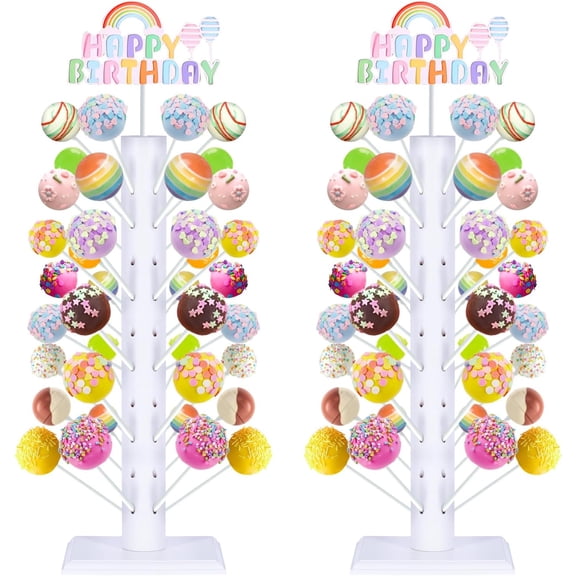 2 Pack Wood Cake Pop Stands, 60 Holes Lollipop Holders Candy Table Display, Dessert Decorative for Wedding Baby Showers Birthday Anniversaries Parties Christmas