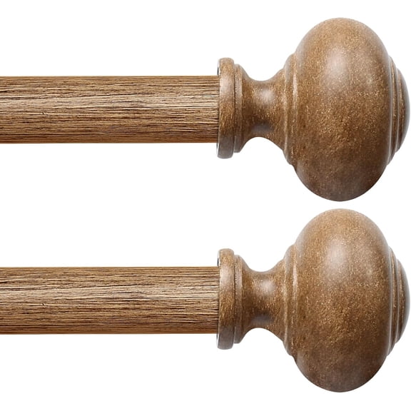 2-Pack Wood Curtain Rods, Adjustable 48-84 Inches, 1 Inch Heavy Duty with Imitation Wood Grain Finials, Boho Style