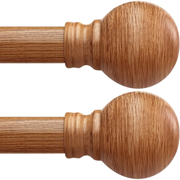 2-Pack Wood Curtain Rods, Adjustable 72 to 144 Inches, 1 Inch Heavy Duty Decorative Wooden Rods with Brackets, Boho Modern Style
