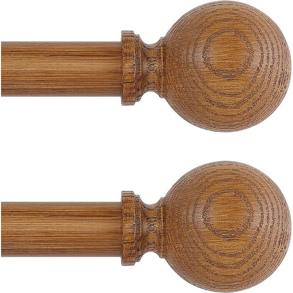 2 Pack Wood Curtain Rods for Windows 18 to 60 Inch,1 Inch Wood Grain Ball Adjustable Curtain Rod,Boho Heavy Duty Curtain Rods,Farmhouse Rustic Window Curtains Rods,Brown Drapery Rods Set 18-60"