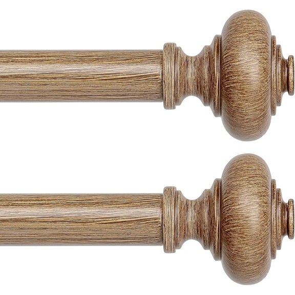 2 Pack Wood Curtain Rods for Windows 48 to 84 Inch, Boho Vintage Decorative 1 Inch Diameter Wooden Curtain Rod, Adjustable Heavy Duty Rustic Farmhouse Drapery Pole with Wood Grain Finials