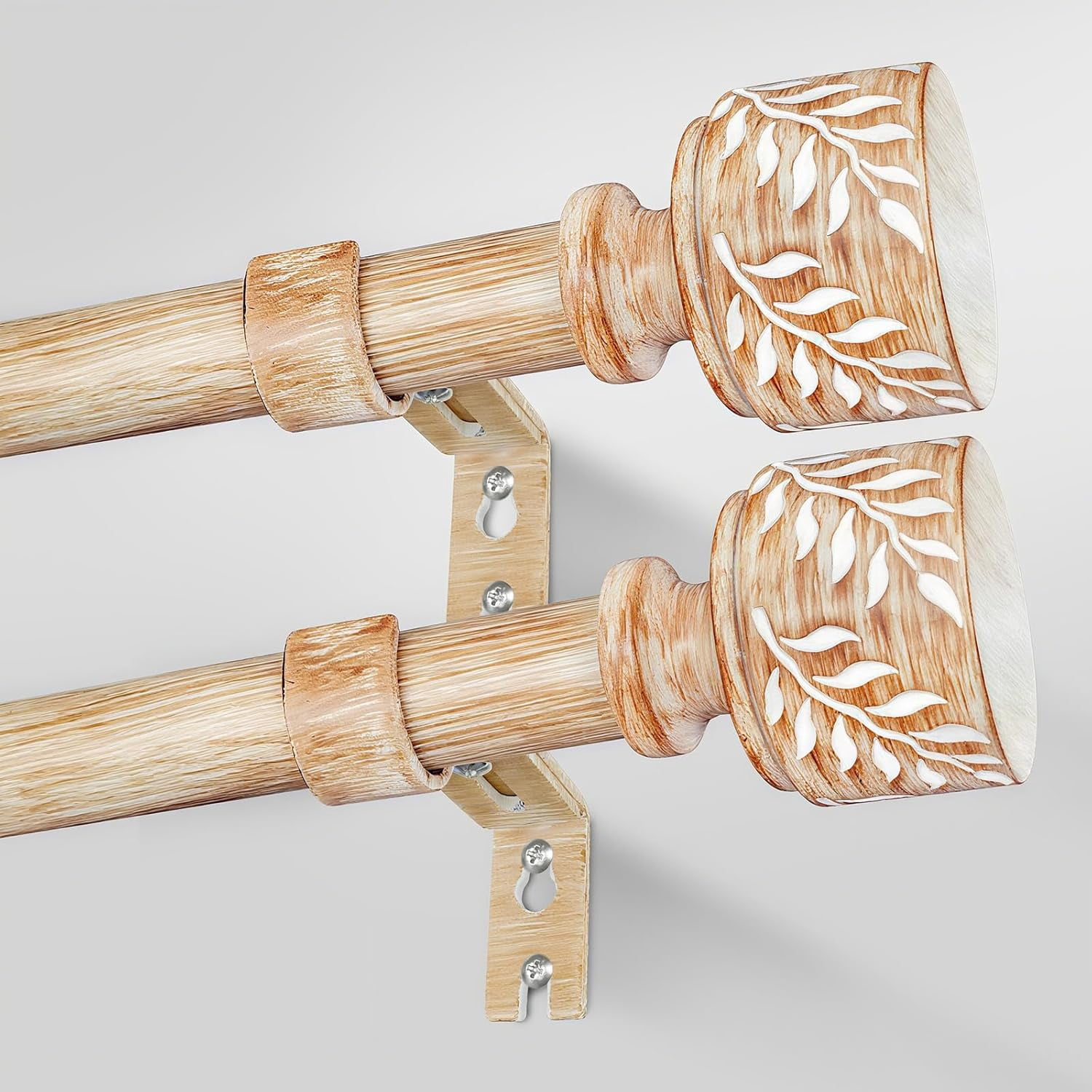 2 Pack Wood Curtain Rods for Windows 66 to 120, 1 Inch Adjustable ...