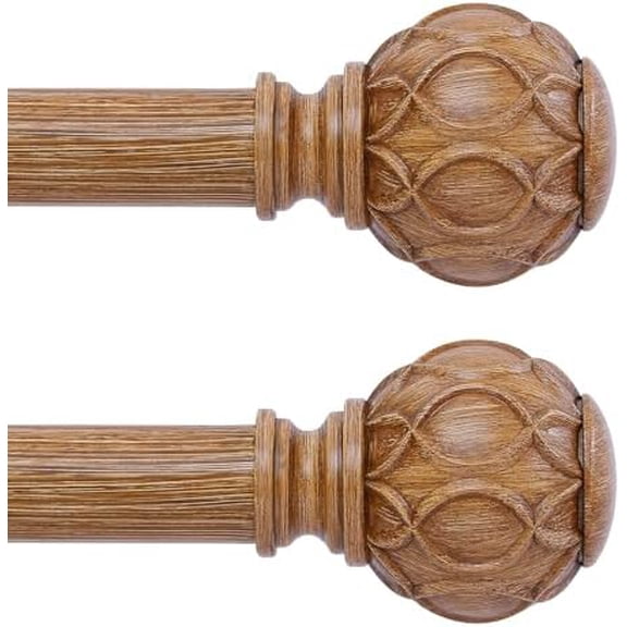 2 Pack Wood Curtain Rods for Windows 66 to 120 Inch,1 Inch Adjustable Curtain Rod Set,Heavy Duty Curtain Rods,Wooden Netted Texture Drapery Rods,Single Window Curtains Rods 66-120",Brown Wood