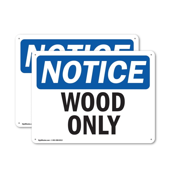 (2 Pack) Wood Only OSHA Notice Sign 14 Inch X 10 Inch Plastic Sign, Weather Resistant, UV Protected for Workplace, Business, and Construction Site, Made in the USA