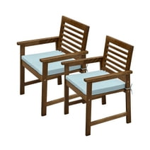 2-Pack Dark Brown Eucalyptus Wood Patio Dining Chairs (No Cushions)