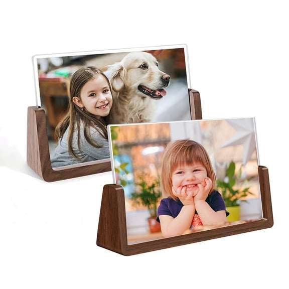 2 Pack Wood Photo Picture Frame - Rustic Wooden Picture Frame with Wood Base and High Definition Break Free Acrylic Covers for Tabletop or Desktop Display