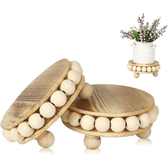 2 Pack Wood Riser, Risers for DecorPedestal StandDisplay Stand apply to Home DecorFarmhouse DecorTiered Tray Decor(Brown, 4 Inches)