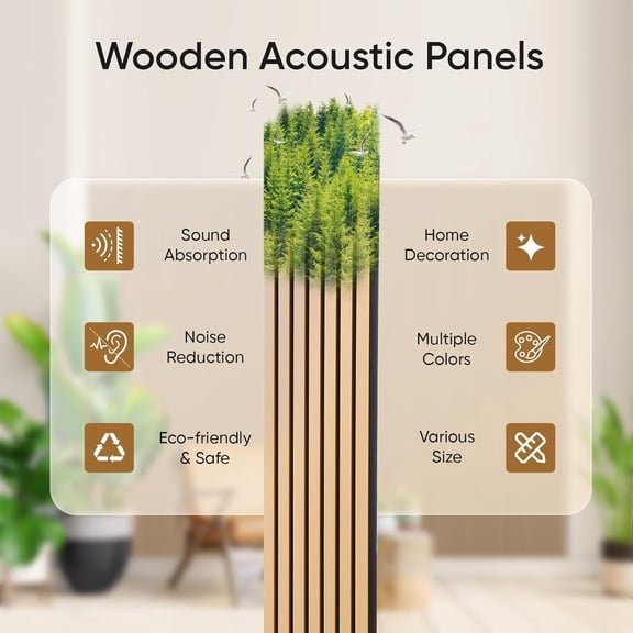 2 Pack Wood Slat Acoustic Panels for Wall and Ceiling, 47.24"x12.80" Soundpoof Wooden Wall Panels for Interior Decor, Fluted Sound Absorbing Panel - Light Walnut
