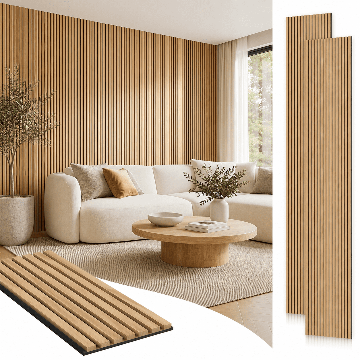 2-Pack Wood Slat Acoustic Wall Panels, 24" x 94.3" MDF Slat Wall Paneling for Modern Interior Wall Decor, Sound Absorbing Accent Panels, 31.4 Sq. Ft,Oak