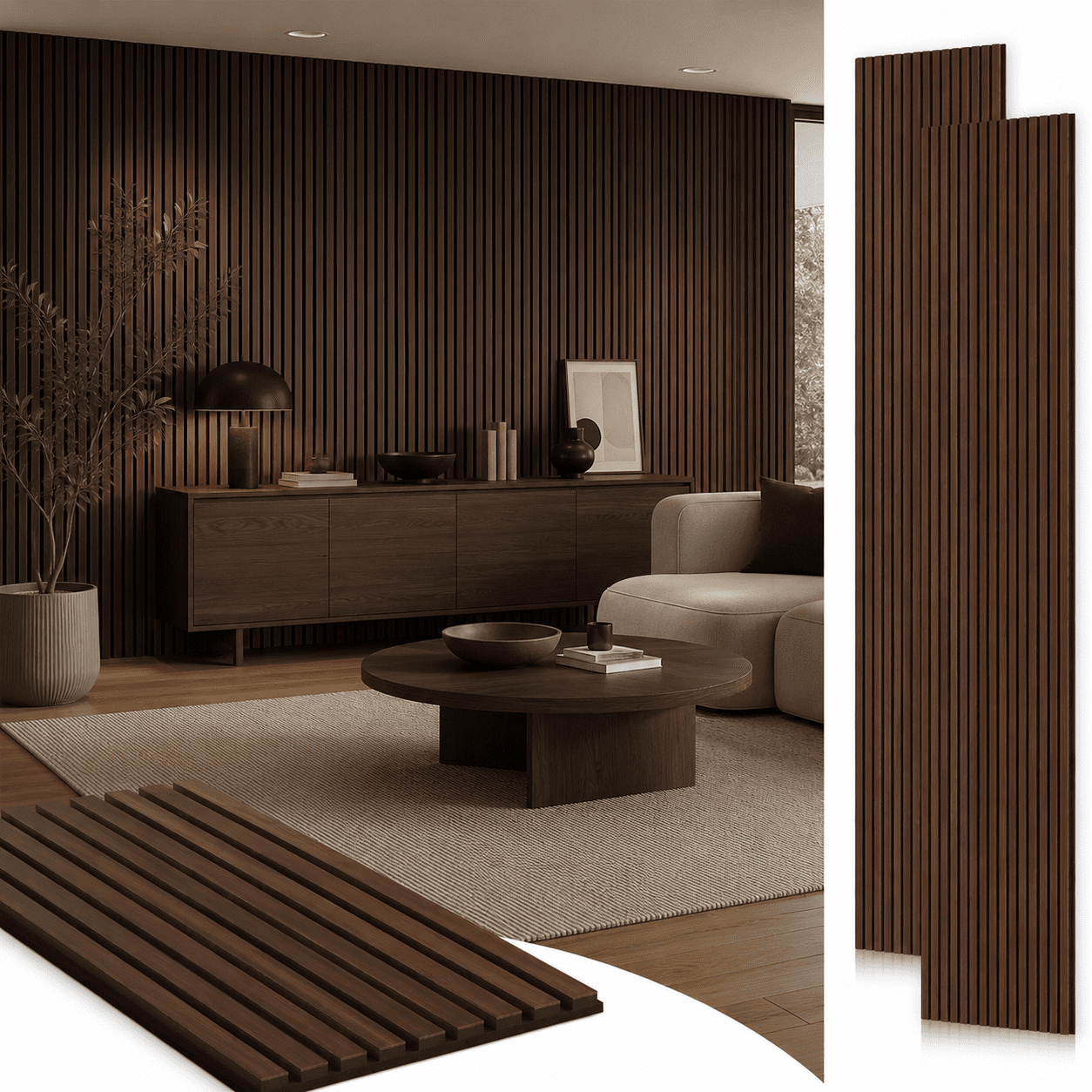 2-Pack Wood Slat Acoustic Wall Panels, 24" x 94.3" MDF Slat Wall Paneling for Modern Interior Wall Decor, Sound Absorbing Accent Panels, 31.4 Sq. Ft,Walnut